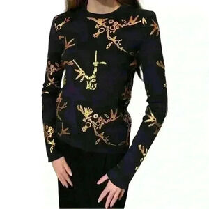 KENZO Paris Luxury Womens Baroque Wool Knit Applique Sweater Sweatshirt Top XS